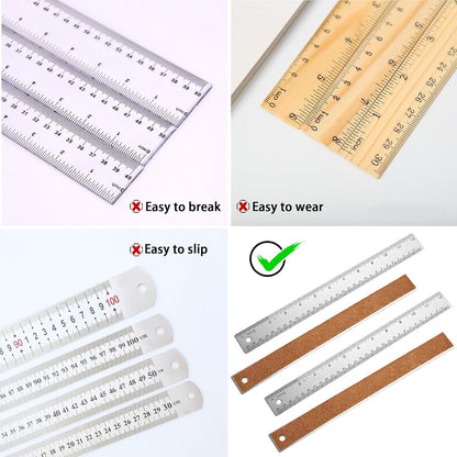 4PCS 12" Metal Ruler, Imperial & Metric, Stainless Steel with Cork Backing