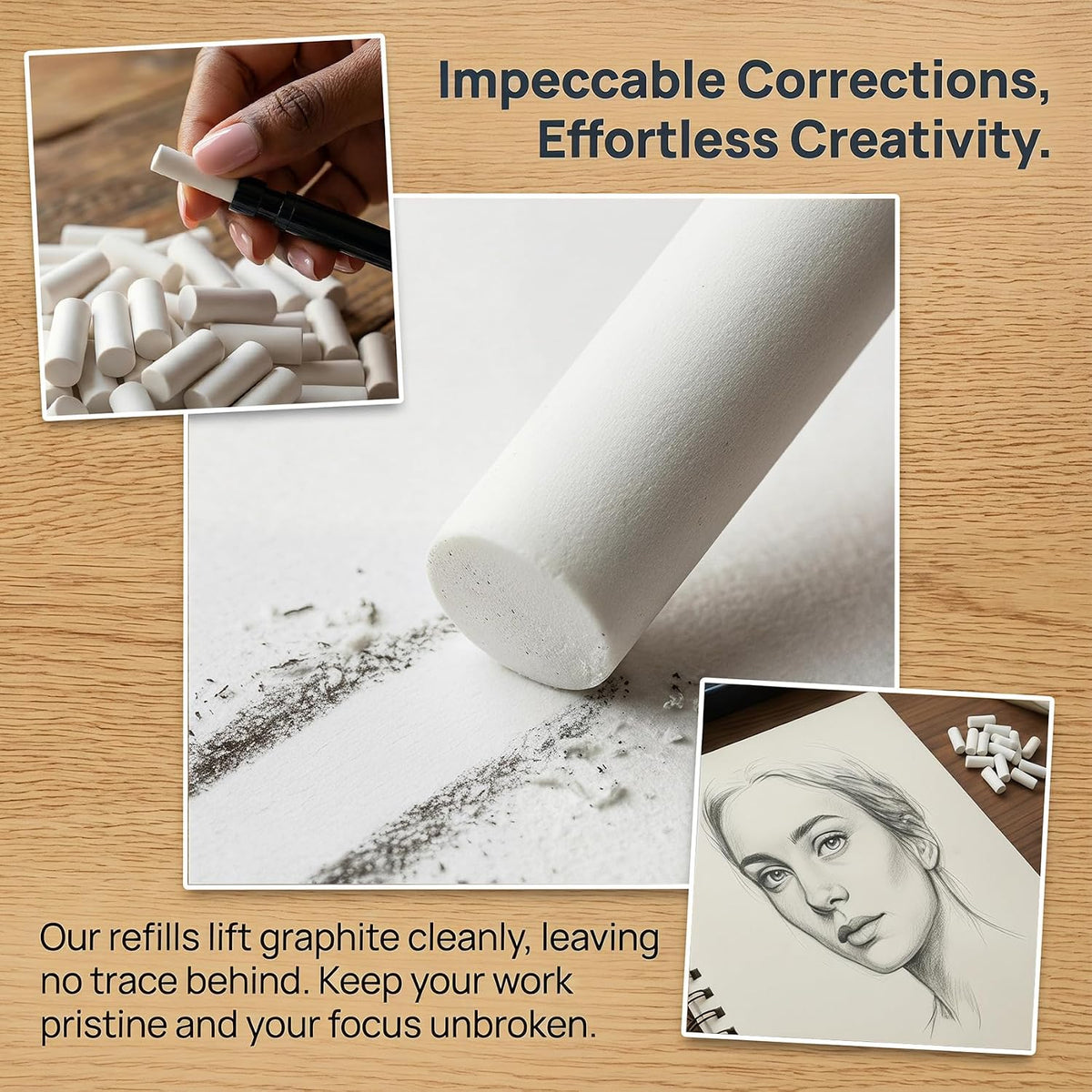 100pcs White Refill Erasers for Mechanical Pencil, 0.46x0.17in