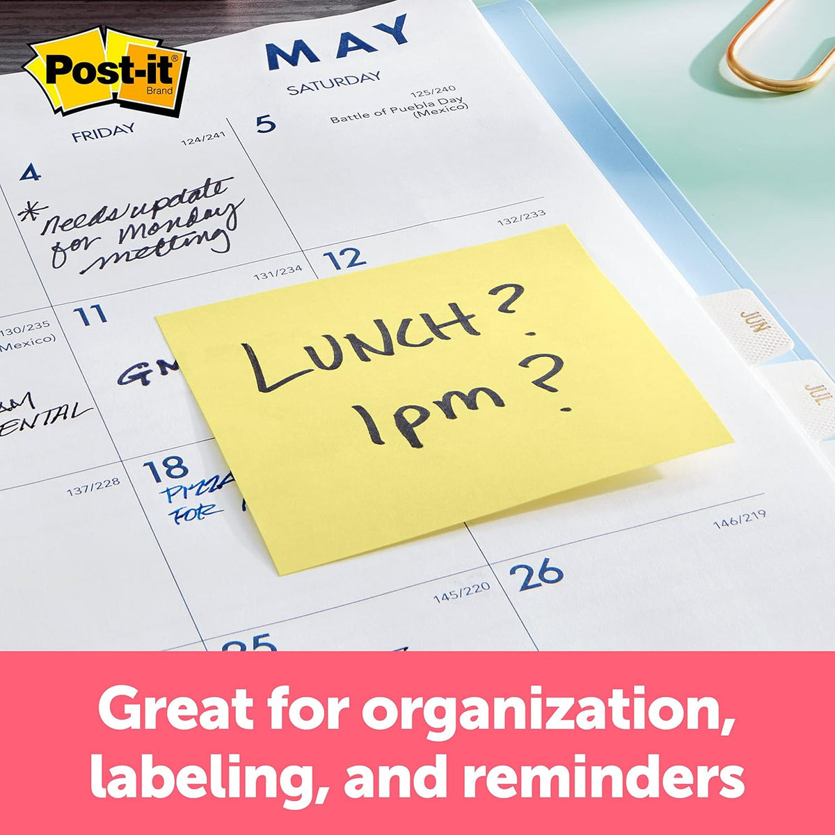 Post-it Notes, 3 in x 3 in, 4 Sticky Notes Pads, 50 Sheets per Pad, The Iconic Canary Yellow Note, School Supplies and Oﬃce Products