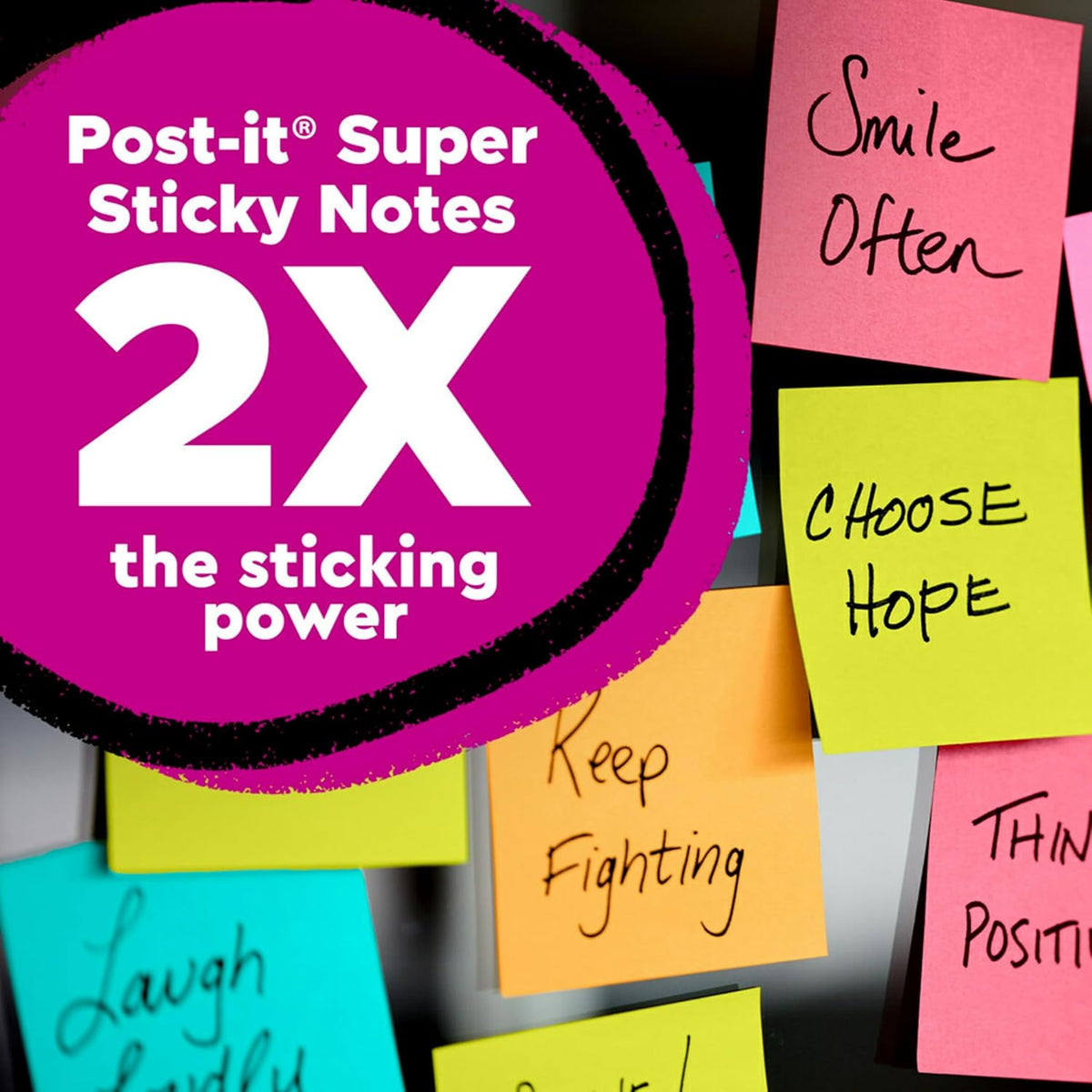 Post-it Super Sticky Notes, 3 x 3 in., Neon Fizz, 24 Pads