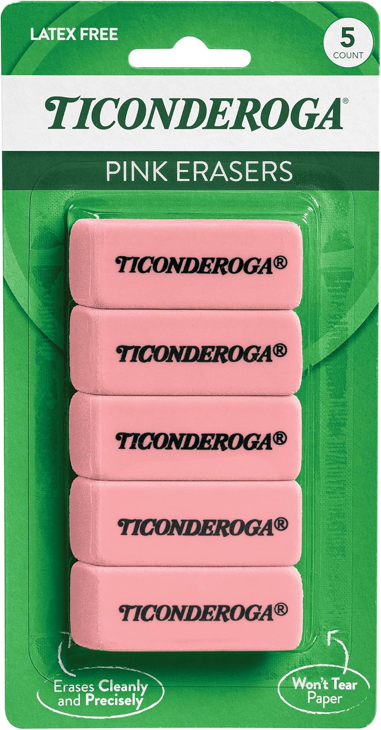 Ticonderoga Wedge Erasers, Pink, 5/Pack