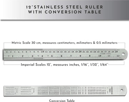 12-Inch Architectural and Engineering Scale Ruler Set (Imperial) | Laser-Etched Aluminum Triangular Drafting Tool | for Architect and Civil Engineer Blueprints | Standard Metal Ruler Included